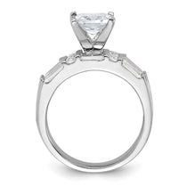 Sterling Silver Rhodium Plated CZ Engagement Ring and CZ Wedding Band Two Piece Set