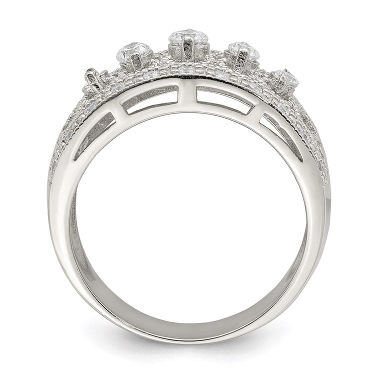 Sterling Silver Rhodium-plated Polished CZ Vintage Ring