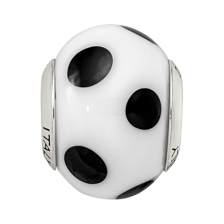 Sterling Silver Reflections White/Black Italian Murano Bead
