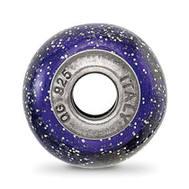 Sterling Silver Reflections Dark Blue w/Silver Glitter Italian Murano Bead
