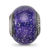 Sterling Silver Reflections Dark Blue w/Silver Glitter Italian Murano Bead