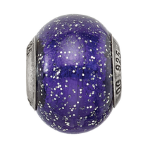 Sterling Silver Reflections Dark Blue w/Silver Glitter Italian Murano Bead