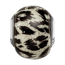 Sterling Silver Reflections White & Black w/Glitter Overlay Glass Bead
