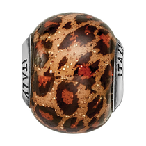 Sterling Silver Reflections Brown Jaguar Glitter Overlay Glass Bead