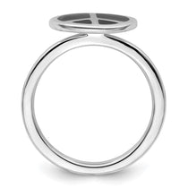 Sterling Silver Stackable Expressions Pol. Black Enameled Peace Sign Ring