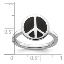 Sterling Silver Stackable Expressions Pol. Black Enameled Peace Sign Ring