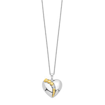 Sentimental Expressions Sterling Silver Rhodium and Gold-plated CZ I Love You More Each Day Heart 18 inch Necklace with 