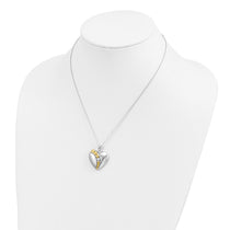 Sentimental Expressions Sterling Silver Rhodium and Gold-plated CZ I Love You More Each Day Heart 18 inch Necklace with 