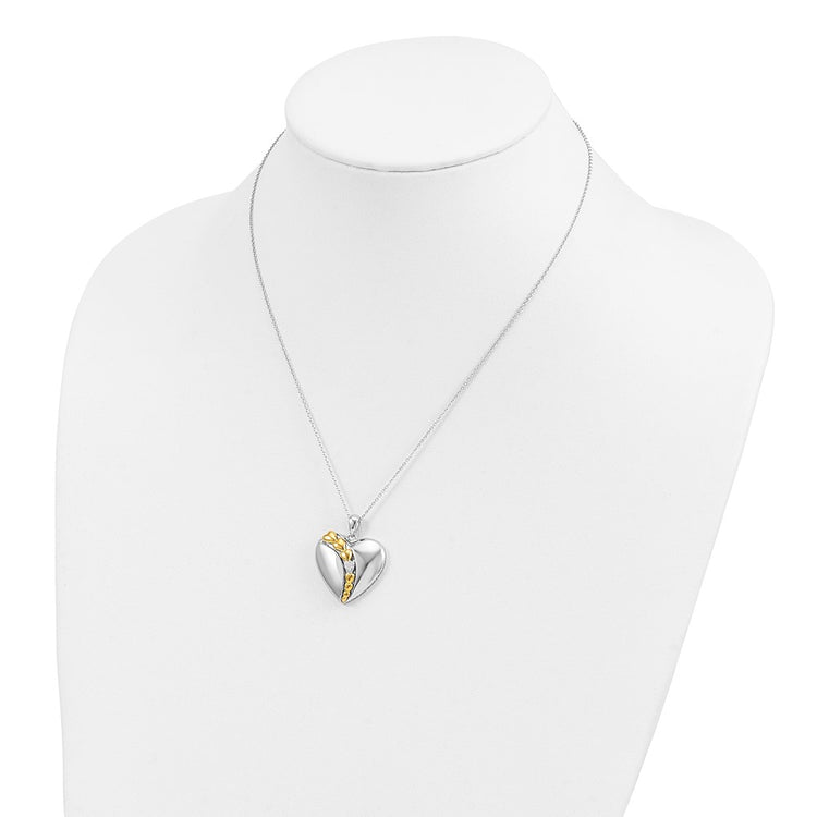Sentimental Expressions Sterling Silver Rhodium and Gold-plated CZ I Love You More Each Day Heart 18 inch Necklace with 