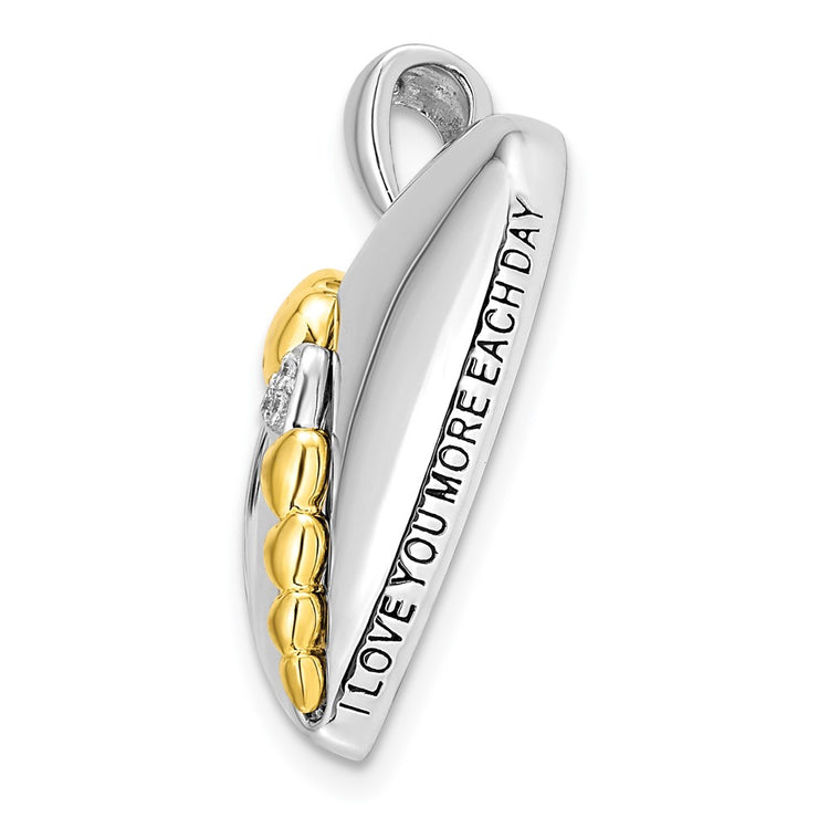 Sentimental Expressions Sterling Silver Rhodium and Gold-plated CZ I Love You More Each Day Heart 18 inch Necklace with 