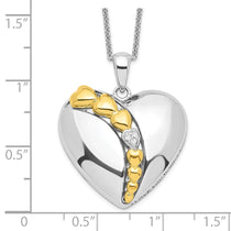 Sentimental Expressions Sterling Silver Rhodium and Gold-plated CZ I Love You More Each Day Heart 18 inch Necklace with 