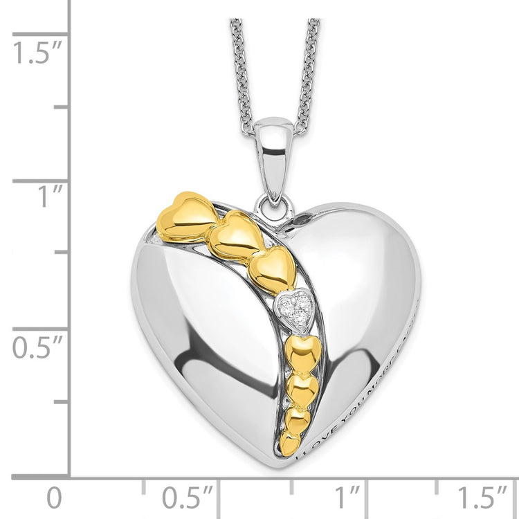 Sentimental Expressions Sterling Silver Rhodium and Gold-plated CZ I Love You More Each Day Heart 18 inch Necklace with 