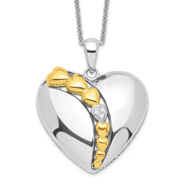 Sentimental Expressions Sterling Silver Rhodium and Gold-plated CZ I Love You More Each Day Heart 18 inch Necklace with 