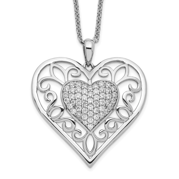 Sterling Silver Sentimental Expressions Rhodium-plated Antiqued CZ to My Granddaughter Heart Necklace 18 Inch Womens