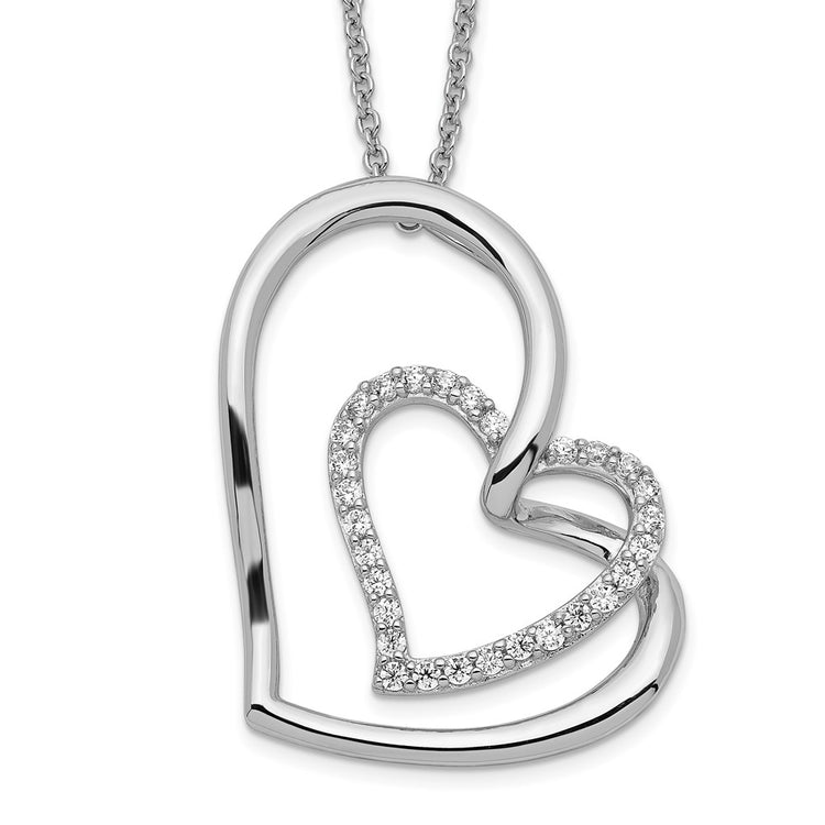 Sterling Silver Sentimental Expressions Rhodium-plated Antiqued CZ to My Granddaughter Heart Necklace 18 Inch Womens