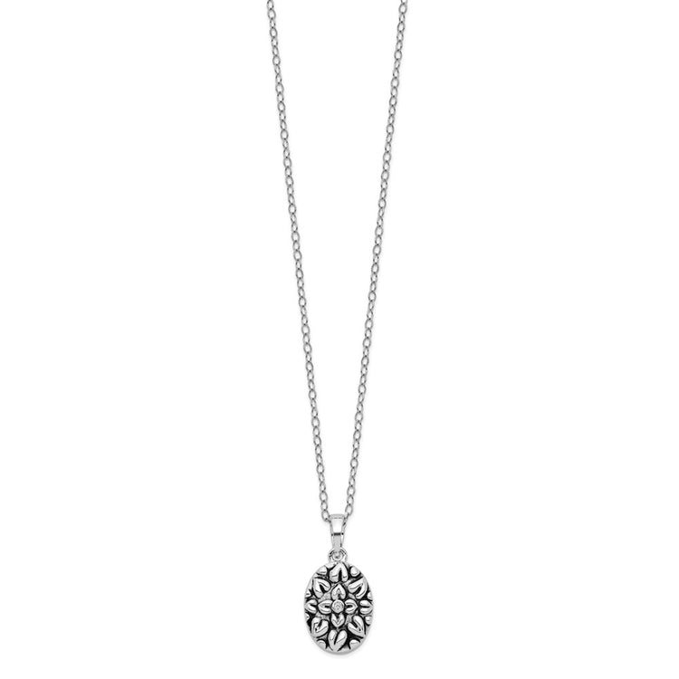 Sentimental Expressions Sterling Silver Rhodium-plated CZ Antiqued Flower Ash Holder 18 Inch Necklace