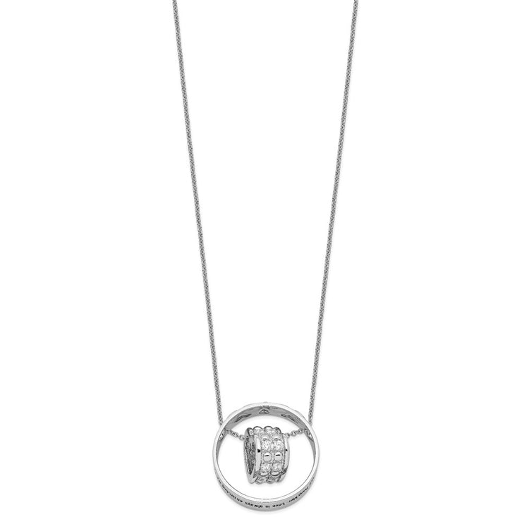Sentimental Expressions Sterling Silver Rhodium-plated CZ Antiqued Mother and Daughter 18 Inch Necklace