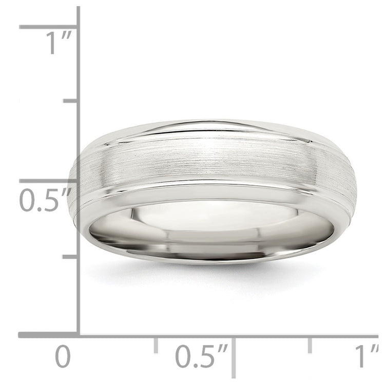 Sterling Silver 6mm Brushed Domed with Grooved Beveled Edge Fancy Band Size 11