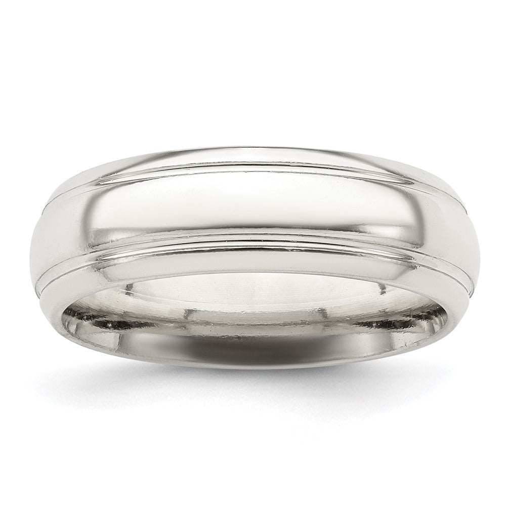 Sterling Silver 6mm Polished Domed with Grooved Beveled Edge Fancy Band Size 8