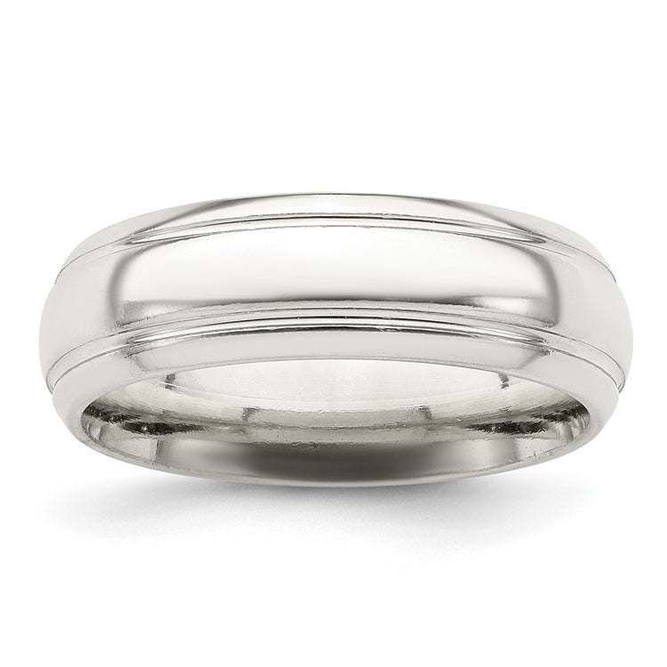 Sterling Silver 6mm Polished Domed with Grooved Beveled Edge Fancy Band Size 8