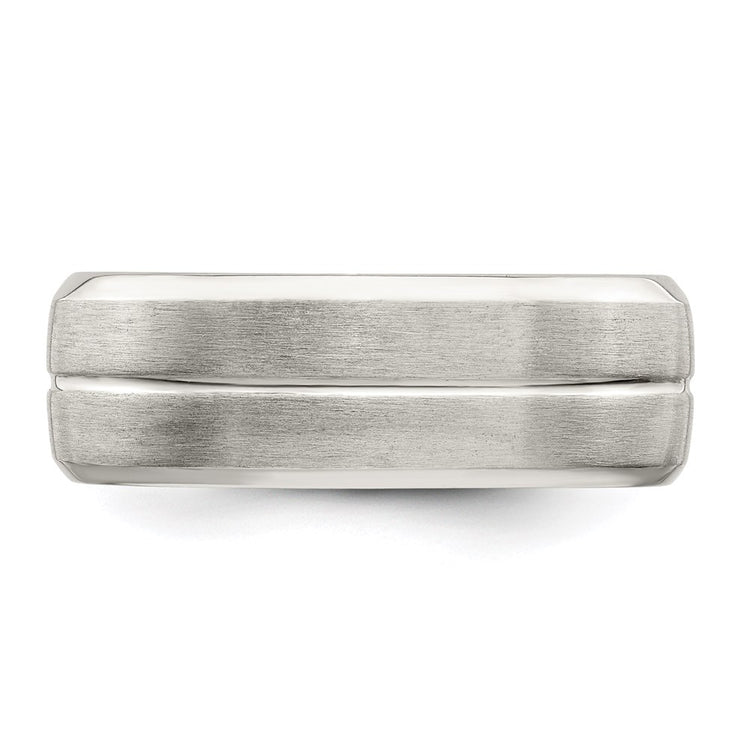 Sterling Silver 7mm Brushed Domed Grooved Fancy Band
