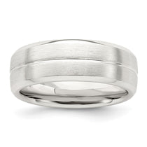 Sterling Silver 7mm Brushed Domed Grooved Fancy Band