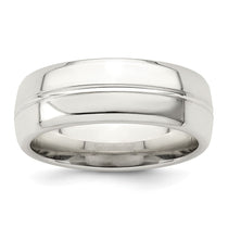 Sterling Silver 7mm Polished Domed Grooved Fancy Band