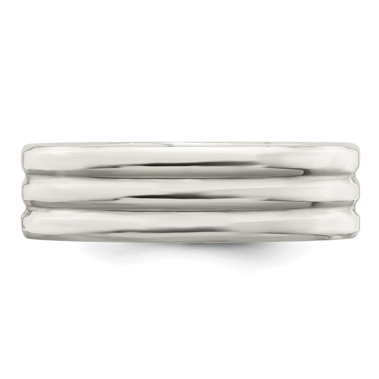 Sterling Silver 6mm Polished Flat Grooved Fancy Band Size 7.5