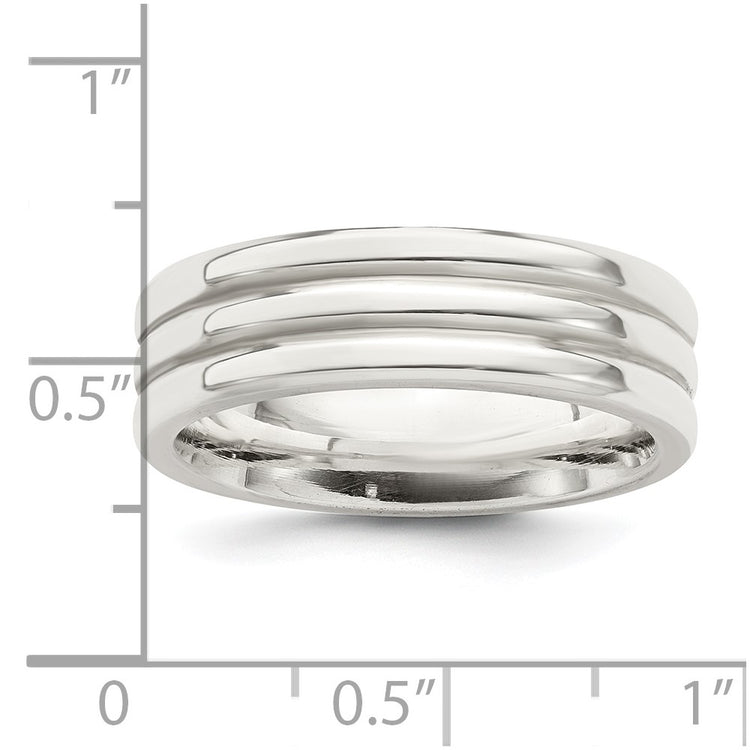 Sterling Silver 6mm Polished Flat Grooved Fancy Band Size 7.5