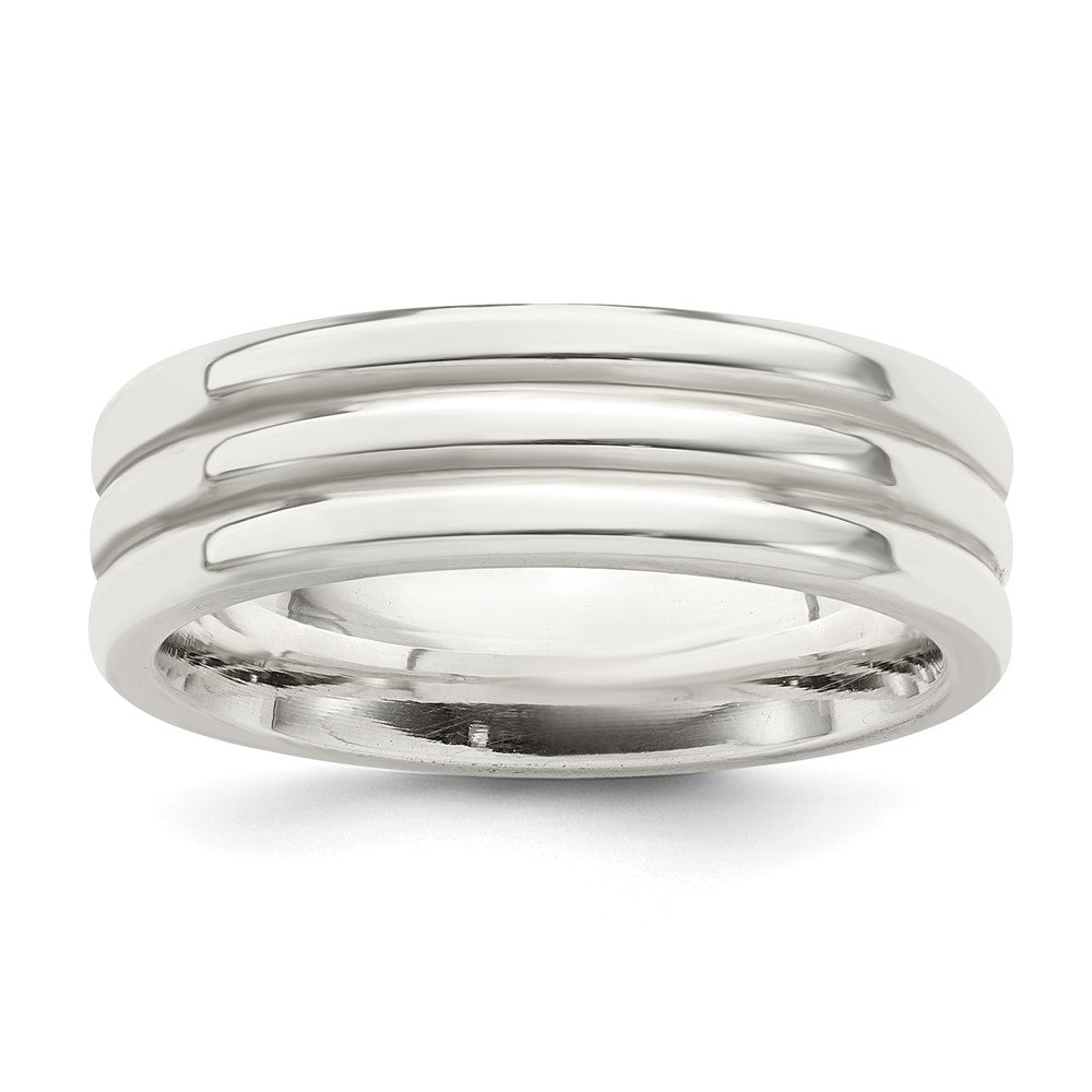 Sterling Silver 6mm Polished Flat Grooved Fancy Band Size 7.5