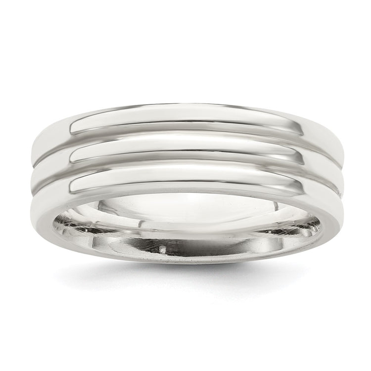 Sterling Silver 6mm Polished Flat Grooved Fancy Band Size 7.5