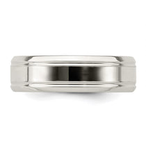 Sterling Silver 6mm Polished Flat Grooved Beveled Edge Fancy Band