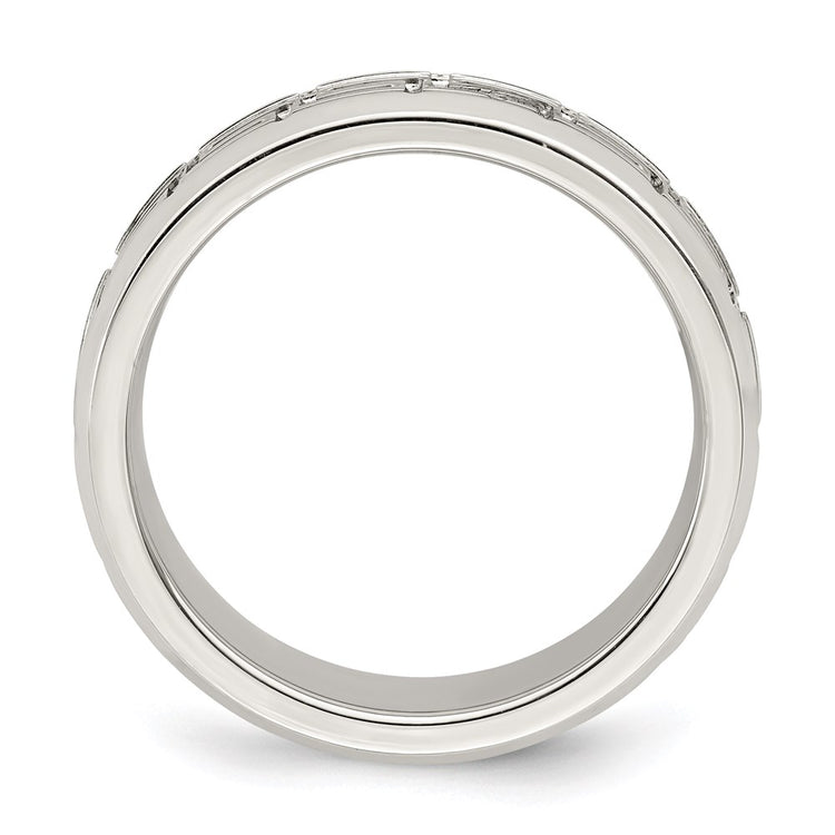 Sterling Silver 6mm Polished Flat Greek Key Design Beveled Edge Fancy Band