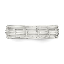 Sterling Silver 6mm Polished Flat Greek Key Design Beveled Edge Fancy Band