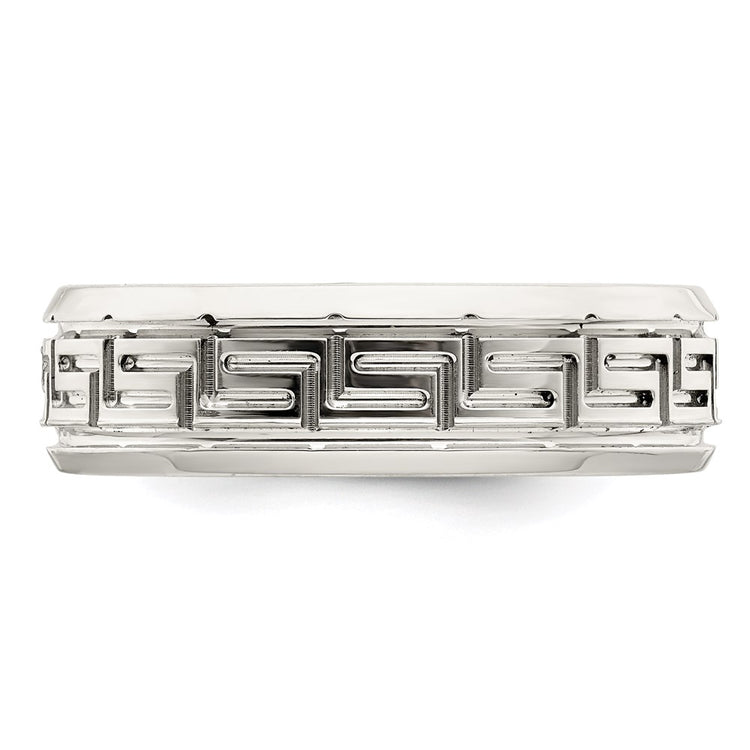 Sterling Silver 6mm Polished Flat Greek Key Design Beveled Edge Fancy Band