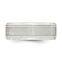 Sterling Silver 6mm Brushed Flat Milgrain Beveled Edge Fancy Band