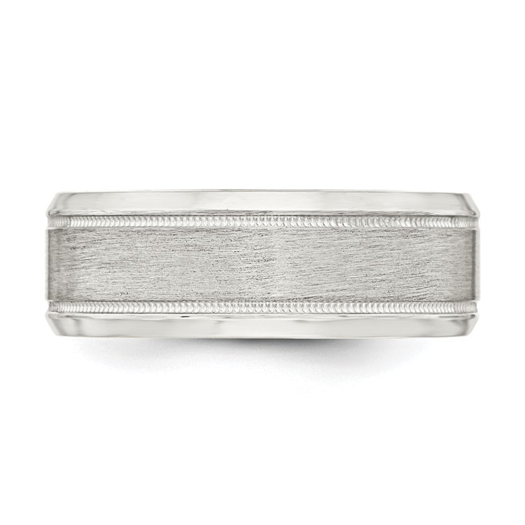 Sterling Silver 6mm Brushed Flat Milgrain Beveled Edge Fancy Band