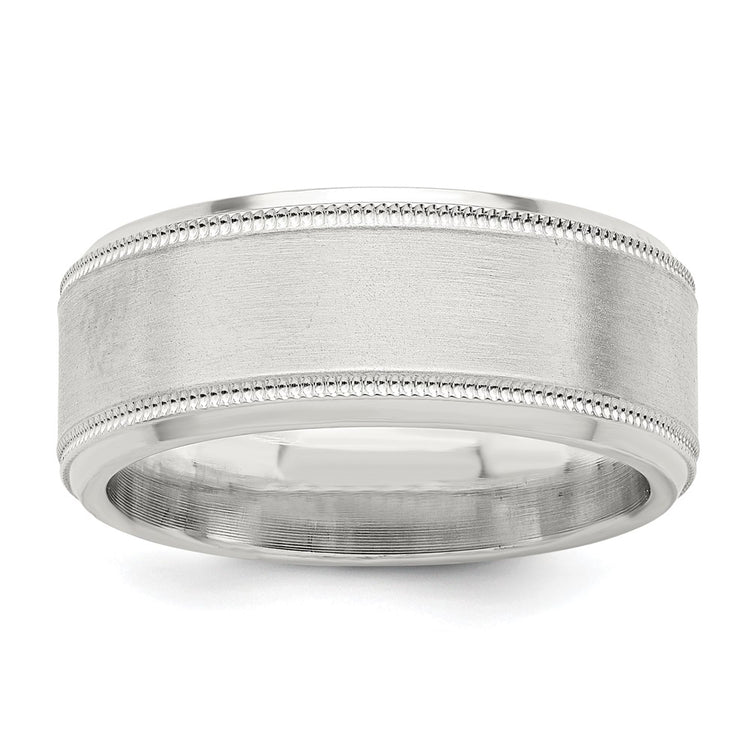 Sterling Silver 6mm Brushed Flat Milgrain Beveled Edge Fancy Band
