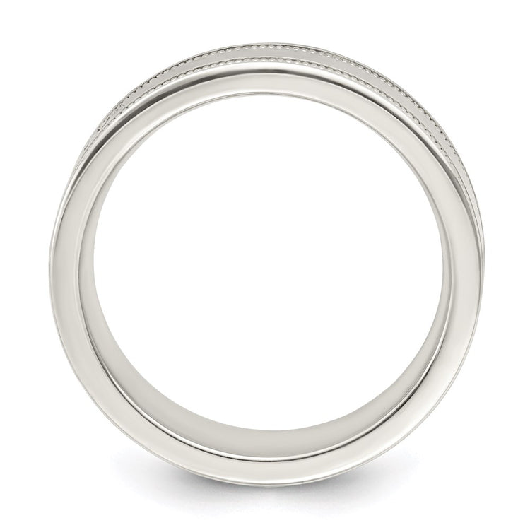 Sterling Silver 6mm Polished Flat Milgrain Grooved Edge Fancy Band