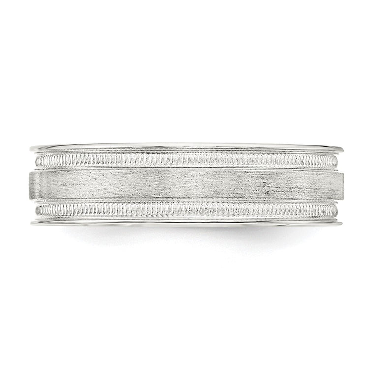 Sterling Silver 6mm Brushed Flat Milgrain Grooved Edge Fancy Band