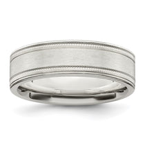 Sterling Silver 6mm Brushed Flat Milgrain Grooved Edge Fancy Band