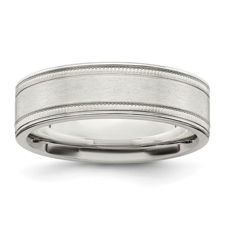 Sterling Silver 6mm Brushed Flat Milgrain Grooved Edge Fancy Band