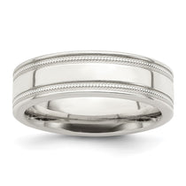 Sterling Silver 6mm Polished Flat Milgrain Grooved Edge Fancy Band