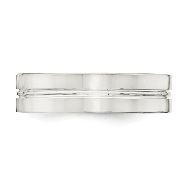 Sterling Silver 6mm Polished Flat Grooved Center Fancy Band