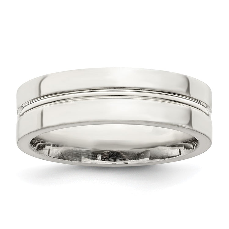 Sterling Silver 6mm Polished Flat Grooved Center Fancy Band