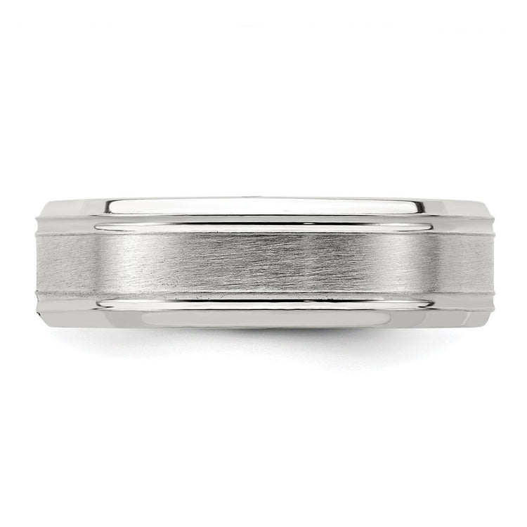 Sterling Silver 6mm Brushed Flat Grooved Fancy Band