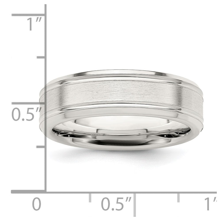 Sterling Silver 6mm Brushed Flat Grooved Fancy Band