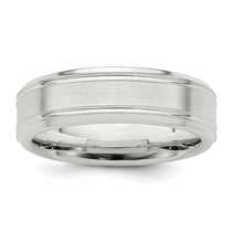 Sterling Silver 6mm Brushed Flat Grooved Fancy Band