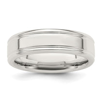 Sterling Silver 6mm Polished Flat Grooved Fancy Band