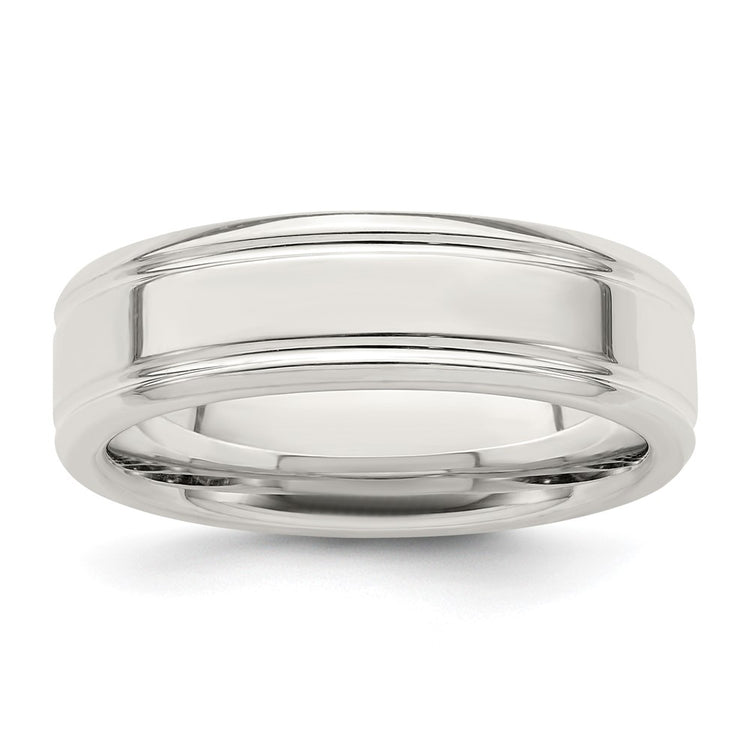 Sterling Silver 6mm Polished Flat Grooved Fancy Band